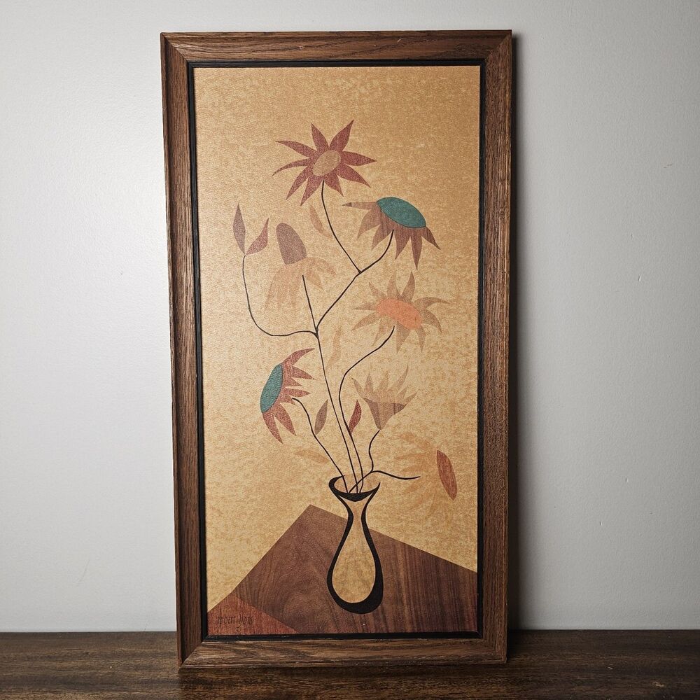 Vintage Mid-Century Modern 1960s Robert Lyons Floral Vase Atomic Art Print 11x21